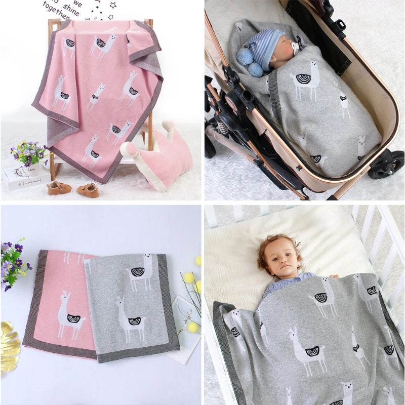 

Baby Blankets Knitted Newborn Swaddle Stroller Bedding Wrap Cartoon Alpaca Infantil Boys Girls Receiving Blanket Children Quilts