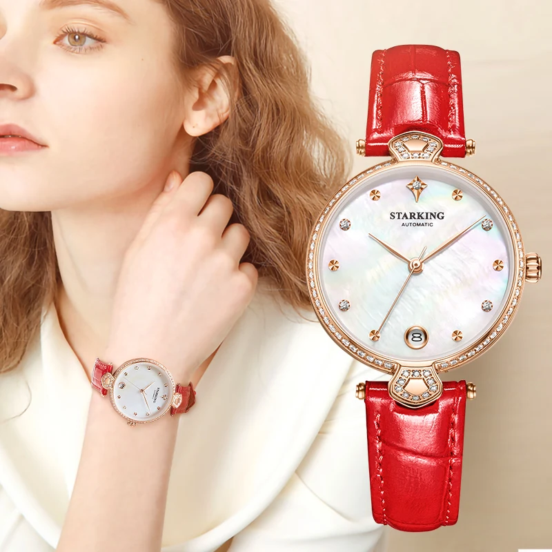 

STARKING Luxury Women Watches Automatic Mechanical Rose Gold Stainless Steel Diamond Ladies Watches Christmas Gift Waterproof