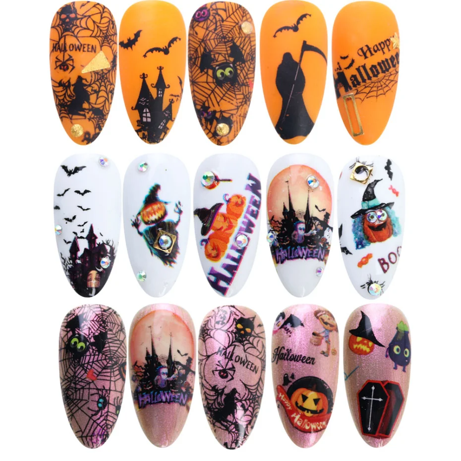 10 шт./компл. Хэллоуин голографический лак для ногтей Фольга кости летучая мышь в