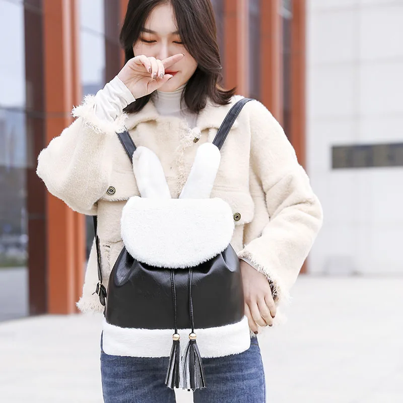 Модный женский плюшевый рюкзак с милыми заячьими ушками сумка на плечо для