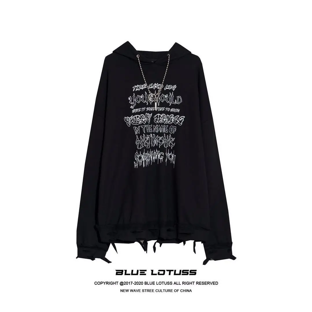 

2020 autumn men's and women's dark chain print destruction hoodie women