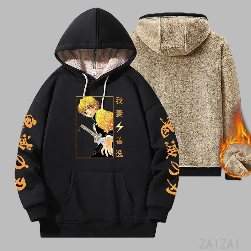 

Теплое теплое худи с аниме рассеканием демонов, толстовка с принтом Agatsuma Zenitsu для мужчин и женщин, уличная одежда в стиле Харадзюку, пуловеры...