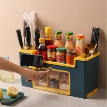 Kitchen Gadgets Multi-function Spice Storage Box Condiment Bottle Storage Rack Seasoning Brush Jar Spoon Organizer Holder Case