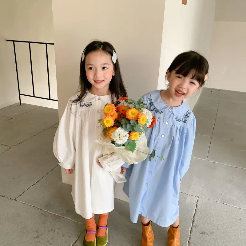 

Girl Dress Kids Baby Gown 2021 Buttons Spring Autumn Toddler School Uniform Dresses Christmas Cotton Children Clothing