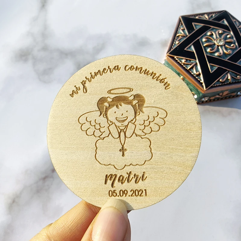

Custom wood cards for girls and boys, my first communion label, custom add name and date, baby shower, baptism