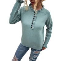 women fashion v neck long sleeve button up lapel off the shoulder knit t shirt spring autumn new loose solid sweater streetwear