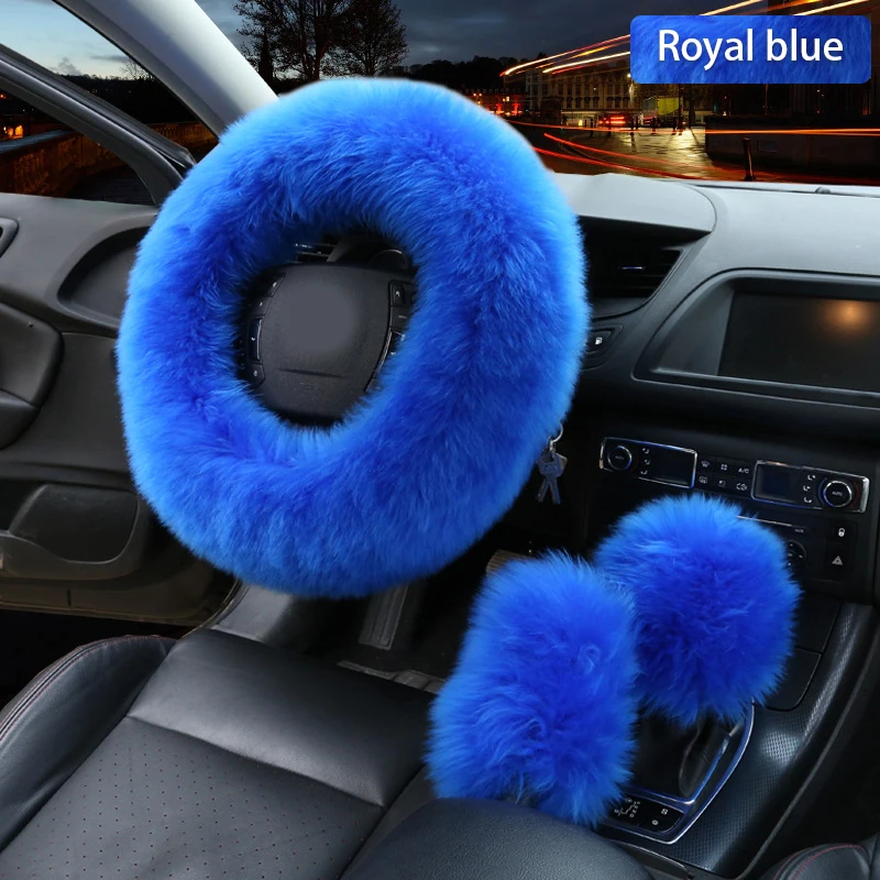 Royal Blue 3 шт. автомобиль из искусственной шерсти руль Зимний теплый плюшевый чехол крышка авто руль чехлы протектор Декор Аксессуары - Название цвета: Royal Blue