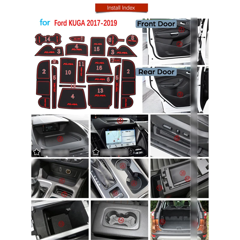 Противоскользящие резиновые коврики для подстаканников Ford KUGA 2017 2018 2019 Escape MK2 Facelift