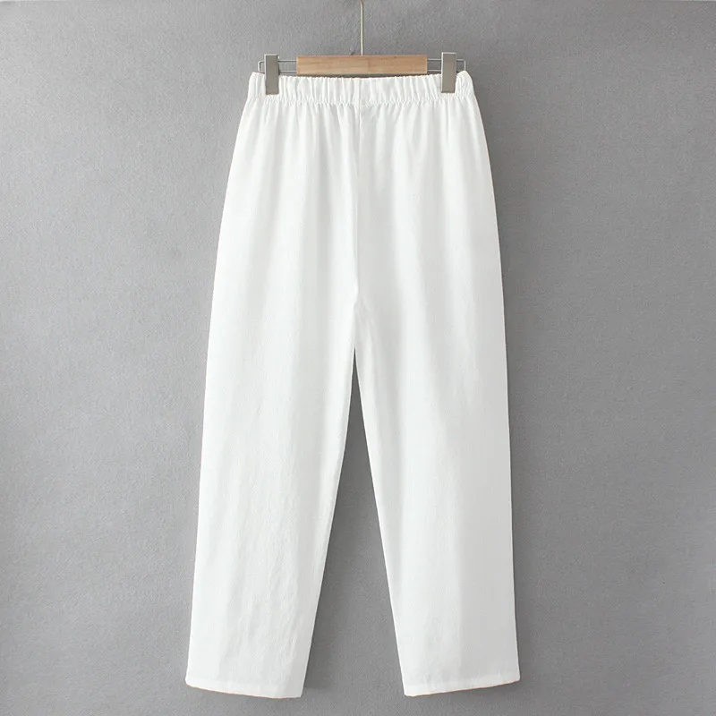 Женские Брюки с карманами из натурального хлопка и льна свободные удобные летние