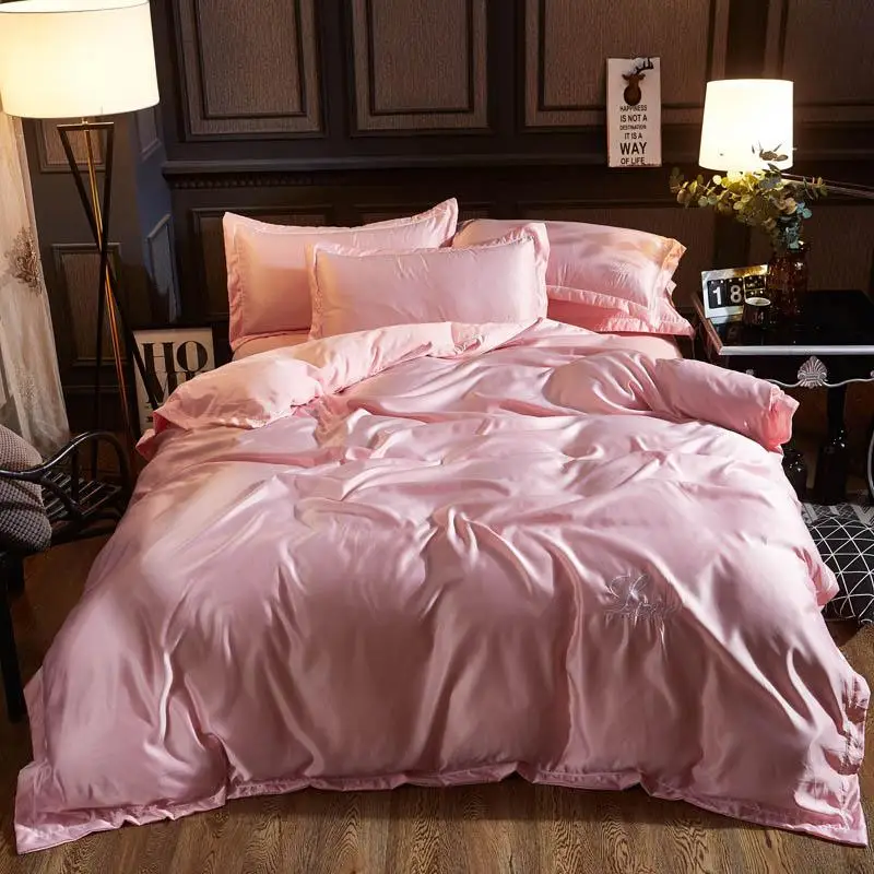 

48 cotton Silk Tencel Ice satin silk bedding sets bedclothe Quilt/duvet cover flat sheet pillowcases Queen/King bed set