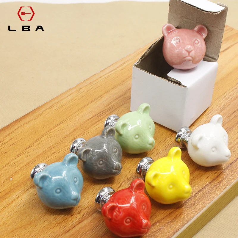 Мультяшные керамические ручки для ящиков LBA с медведем милые 3D шкафа креативные