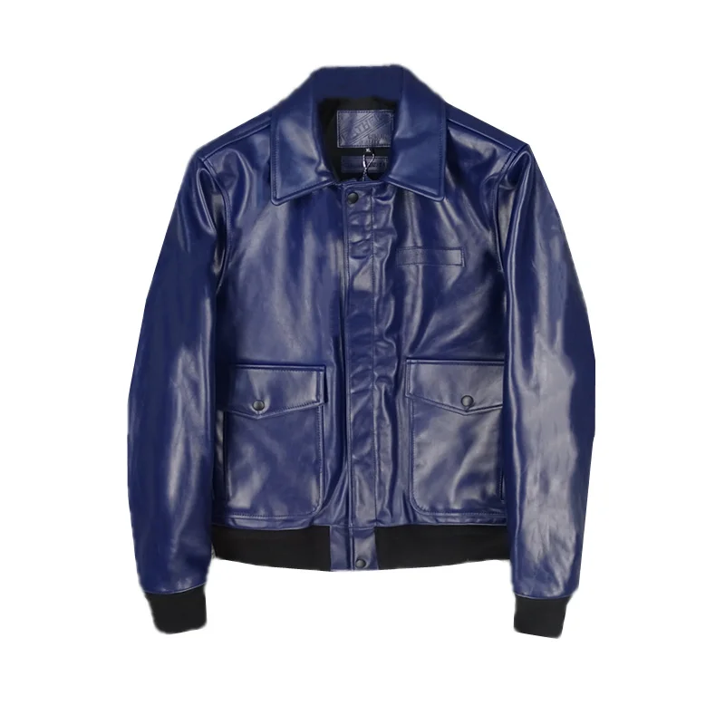 

YR!Free shipping.2021 new Vegetable tanned horsehide jacket,classic casual style,Hard A2 Indigo genuine leather coat,popular