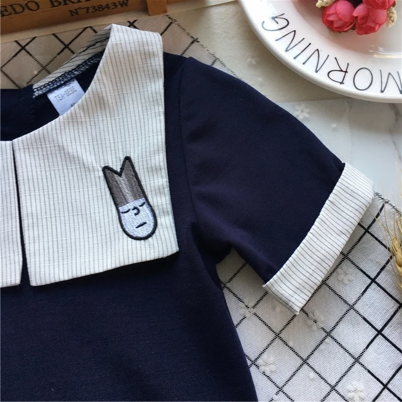 Летний костюм Tonytaobaby для мальчиков и девочек в полоску с воротником вышивкой |