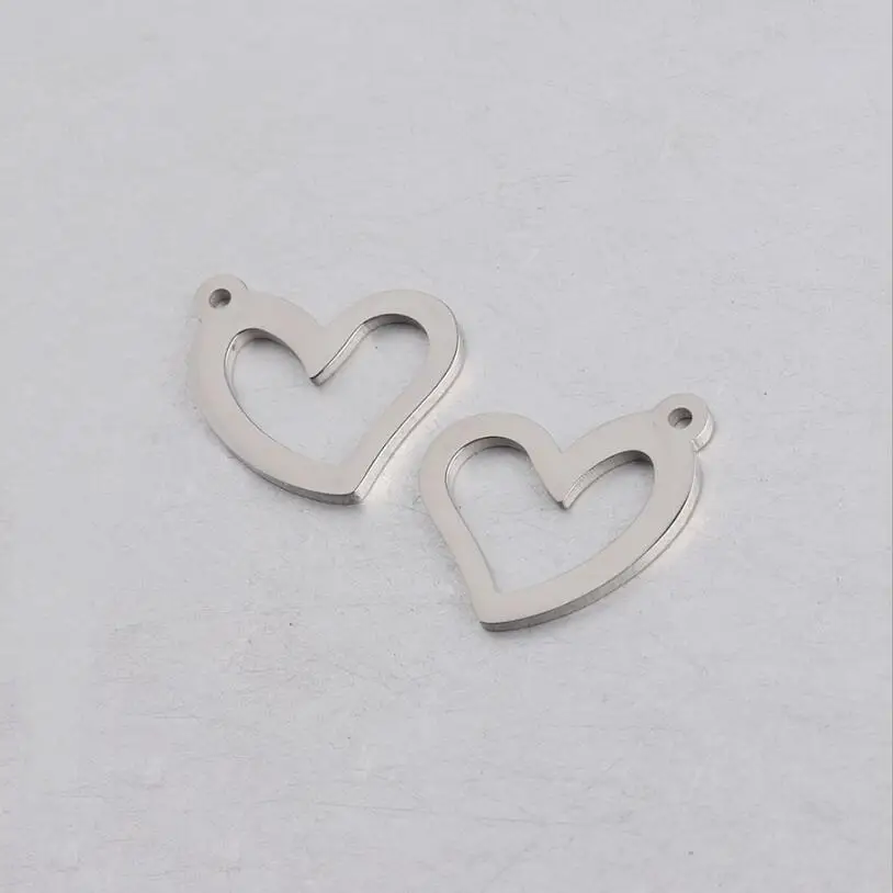 10 шт./лот зеркальная полированная нержавеющая сталь полые сердца подвеска кулон