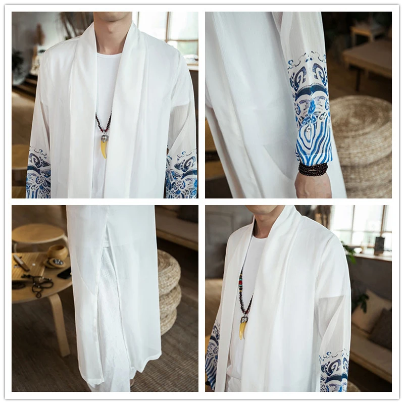 JDDTON Мужская шифоновая ветровка кимоно винтажная длинная куртка в китайском