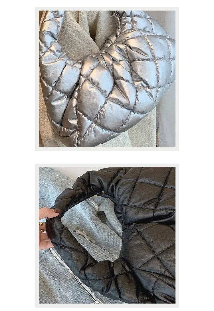 

Fashion Ruffles clouds Axillary bags for women handbag High Quality pu leather Shoulder Bags Space Down hand bags totes silvery