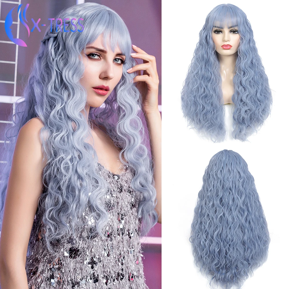 X TRESS синтетические синие парики для женщин длинные супер кудрявые цветные с