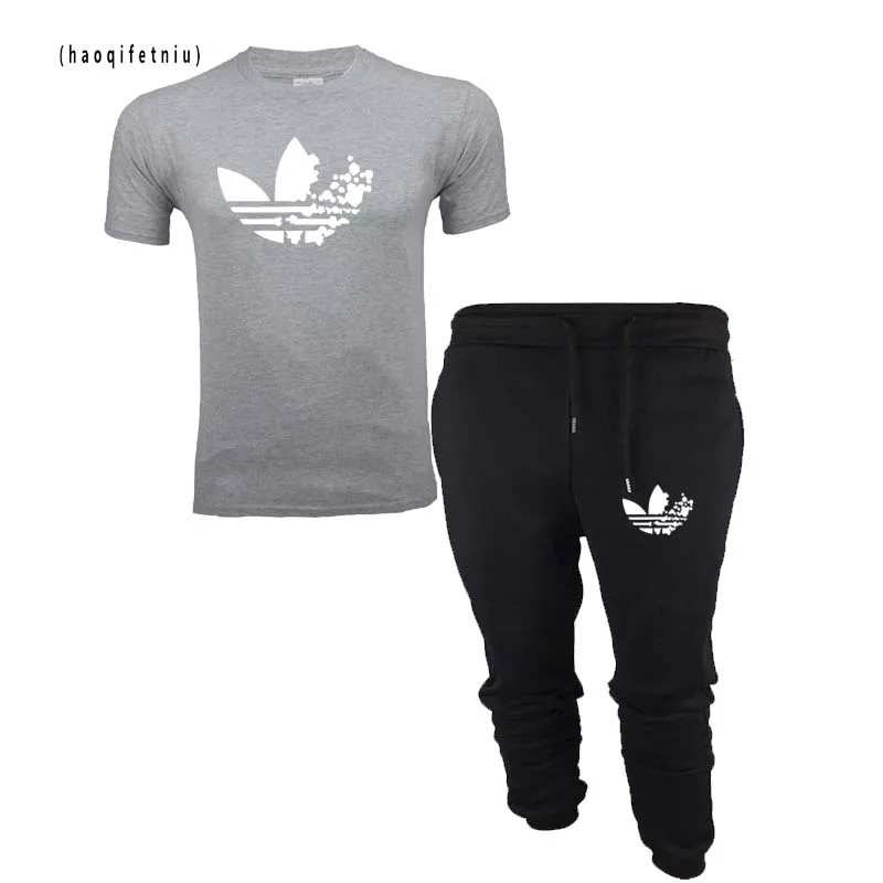 2019 ropa de hombrenuevo negro хип хоп Уличный удлинитель hombres camiseta + Pantalones marca verano algodón camisetas