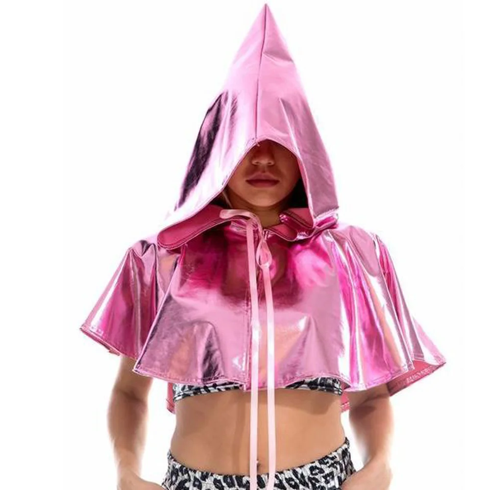 

Metallic Poncho Women Ladies Shiny Wetlook Hooded Cape Coat Halloween Costume Death Party Gothic Club Cloak Ponchos Cropped Tops