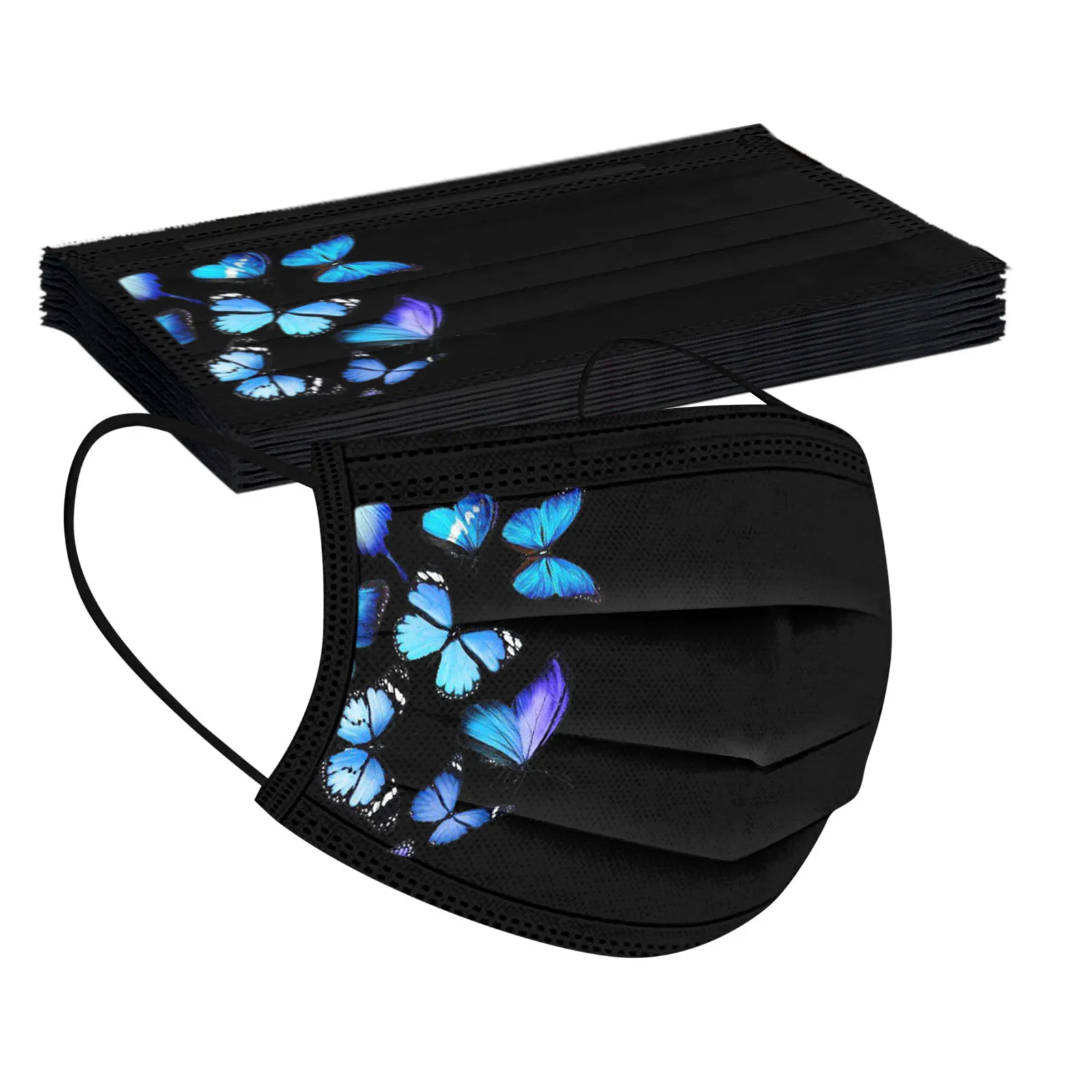 

10 PCS Face Masks Adult Women Man Colorful Butterfly Printed Disposable Mouth Mask 3ply Ear Loop Face sheild Mascarar