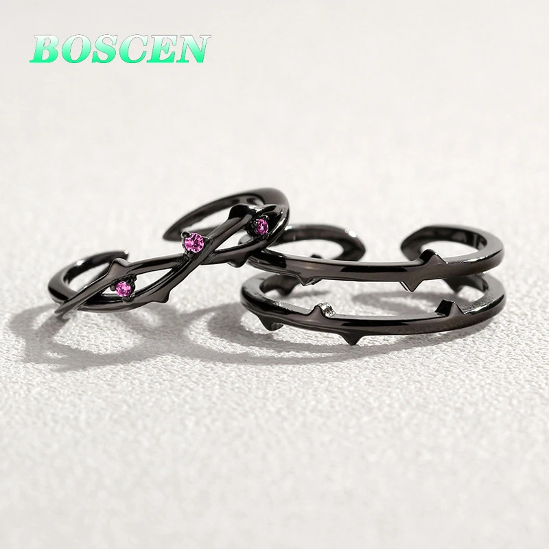 BOSCEN 925 пробы Серебряное кольцо для пары женщин мужчин девушек мальчиков подарок