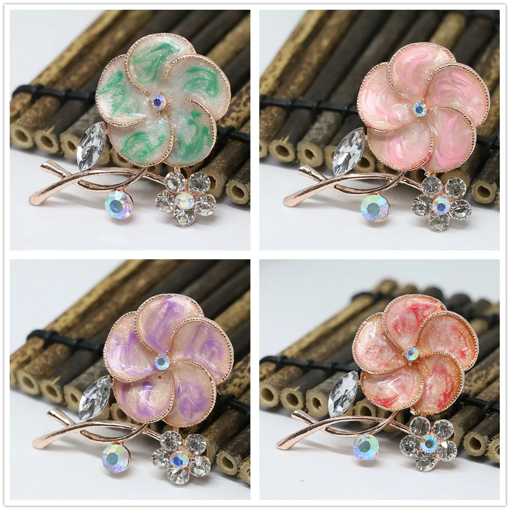 

Newly enamel sunflower brooches 8 colors women white crystal rose gold-color collar party gift accessories jewelry pins H