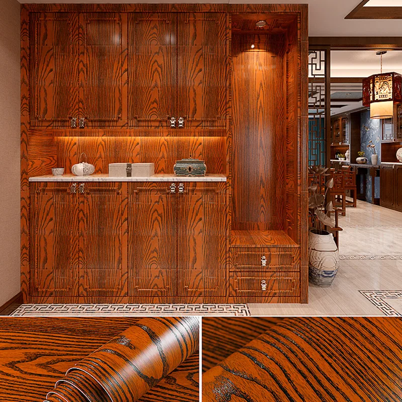 

Thicken Imitation Wood Grain Pvc Home Wall Stickers Papier Peint Wardrobe Cabinet Old Door Furniture Renovation Wallpapers Hogar