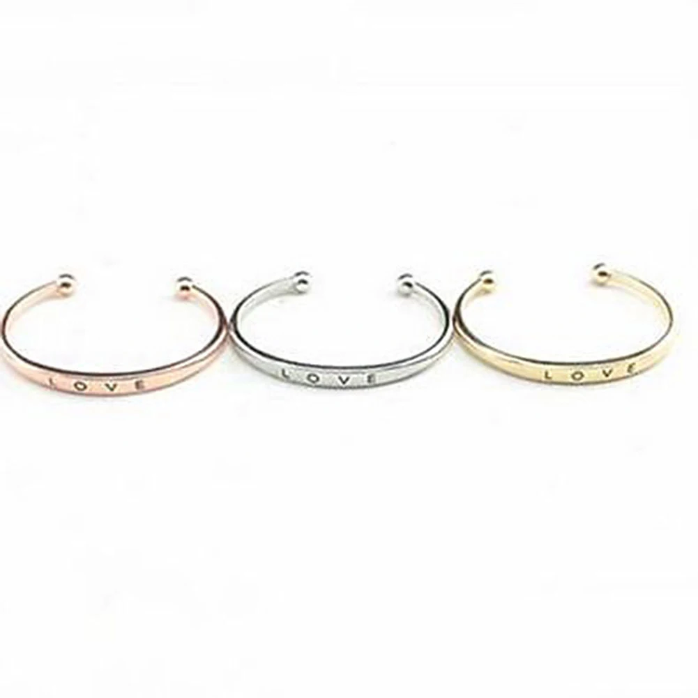 

1PC Wholesale Simple Gold-plated Opening Ladies Bracelet Alloy Lettering Bracelet Couple Love Bracelet Bangle for Women