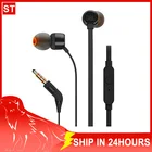 Проводные наушники Tune 110, 3,5 мм, JBL T110, стереонаушники с глубокими басами, Спортивная гарнитура со встроенным управлением, громкая связь, с микрофоном