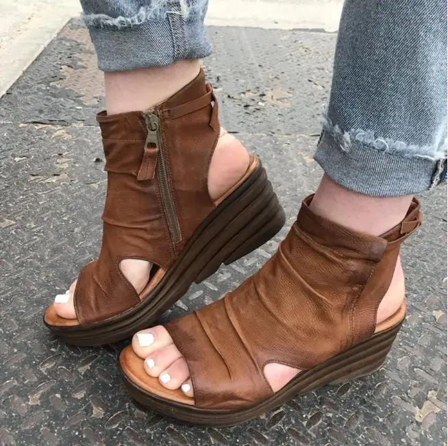 

2021 New Summer Thick Bottom Buckle Fish Mouth Women's Fashion Popular Sandals Open Toe Side Zipper Slope Heel Km023