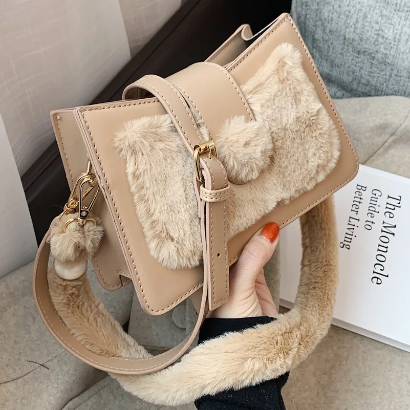 

2021 New Luxury Crossbody Bags For Women Winter Warm Female Shoulder Bag PU Leather Women's Crossbody Bags