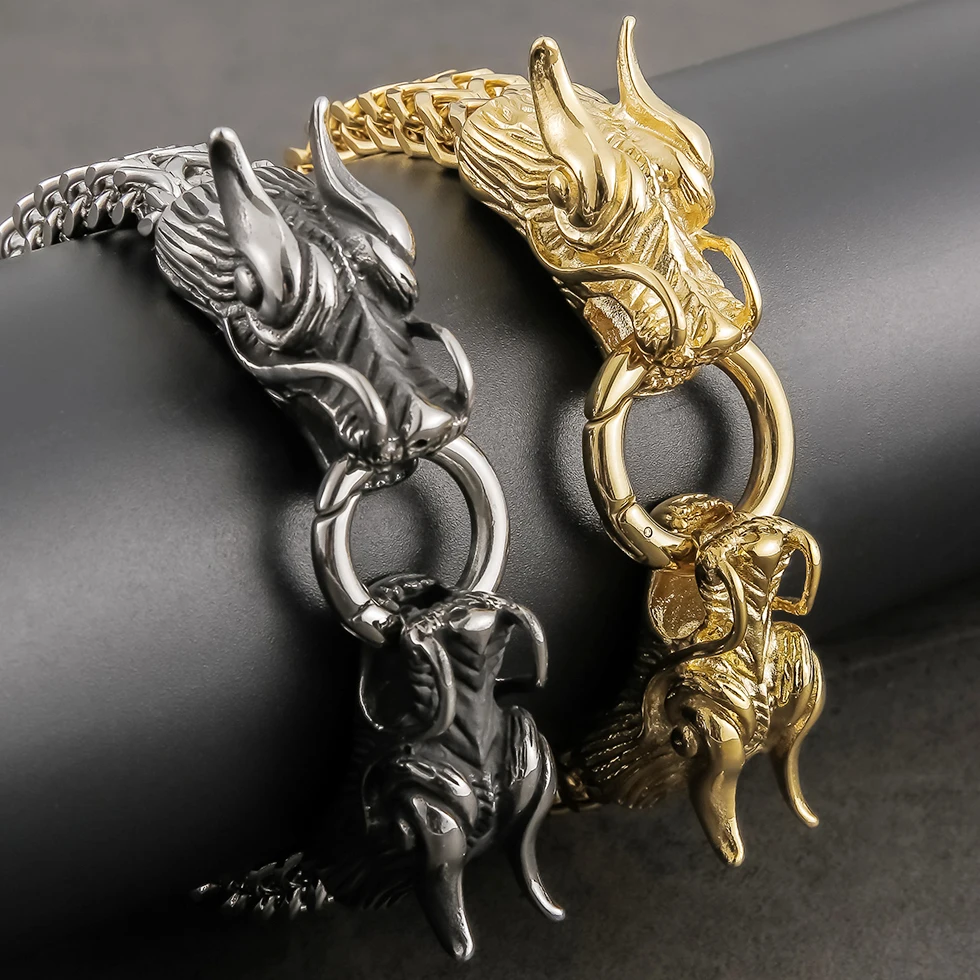 Дракон головок Браслеты для Для мужчин Нержавеющая сталь s металлическая