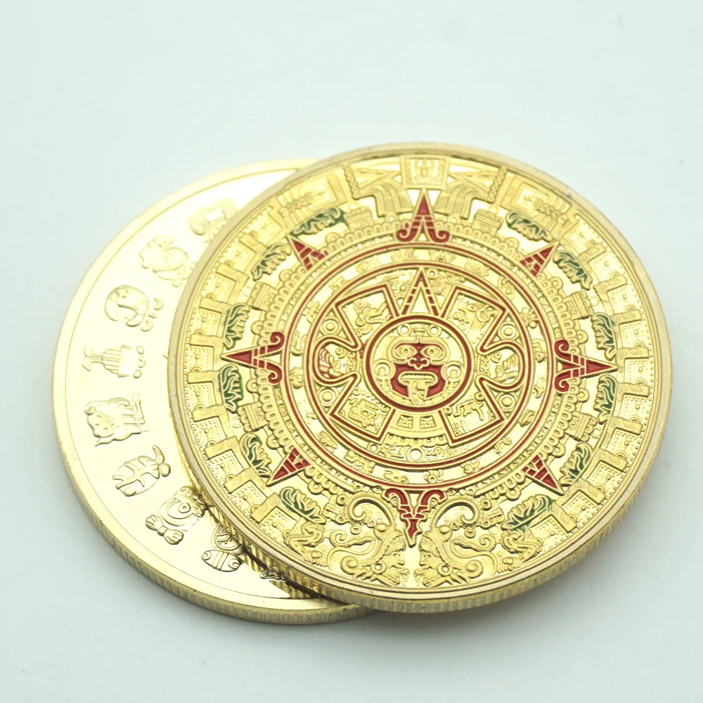 

The Maya Gold Plated Coin Mexico Mayan Aztec Calendar Prophecy Calendar Antique Vintage Polish Collectible Souvenir Coin