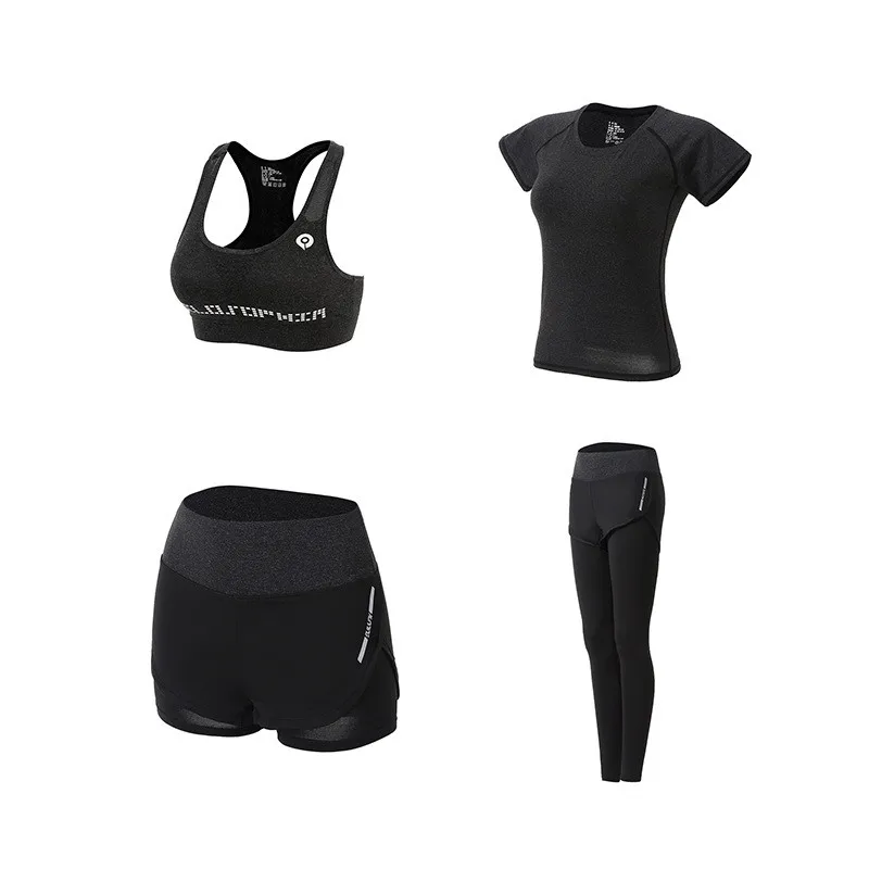 4-black 1 комплект, Женский комплект из 5 предметов для йоги, для бега, футболка, фитнес, бюстгальтер, спортивная одежда, для фитнеса, Kleding Vrouwen, одежда для спортзала, спортивный костюм для тренировок - Цвет: 4-black