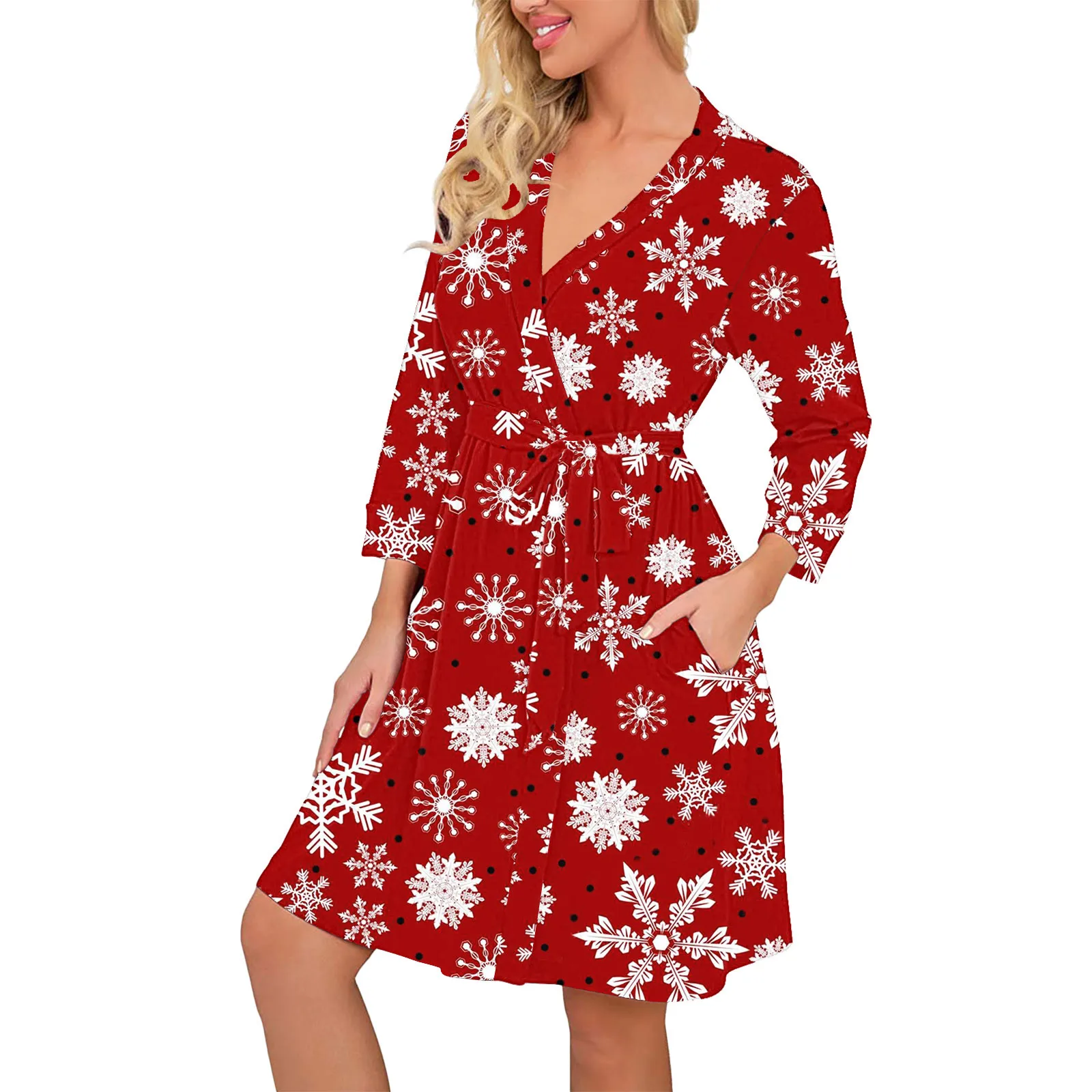 

Женская ночная рубашка с рождественским принтом, женская ночная сорочка, сексуальная ночная рубашка с V-образным вырезом, одежда для сна с д...