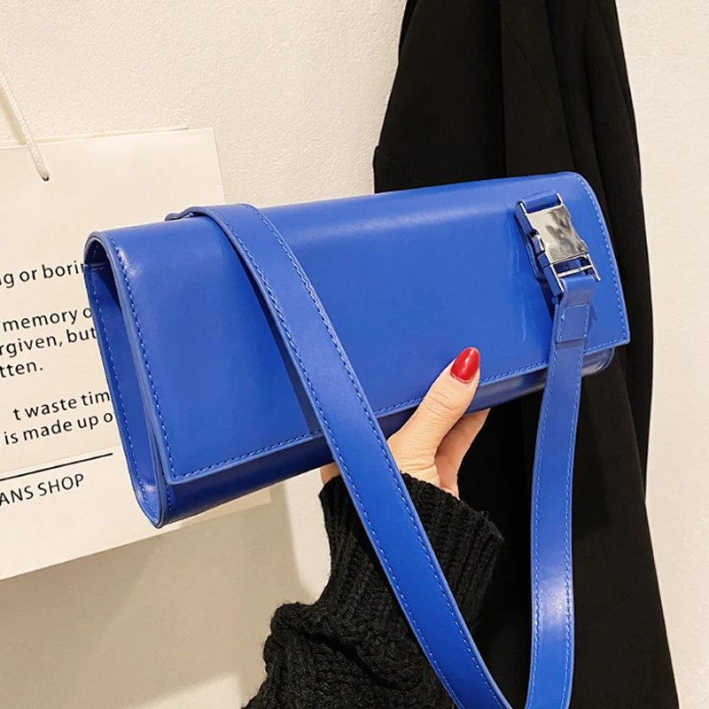 

Solid Color PU Leather Underarm Shoulder Baguette Bags for Women 2021 Hit Brand Party Clutch Handbags Small Handbags and Purses