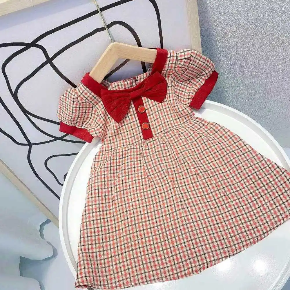 

Модное платье принцессы для девочек, летние наряды для детей, милые платья с коротким рукавом и бантом, платья WT1194