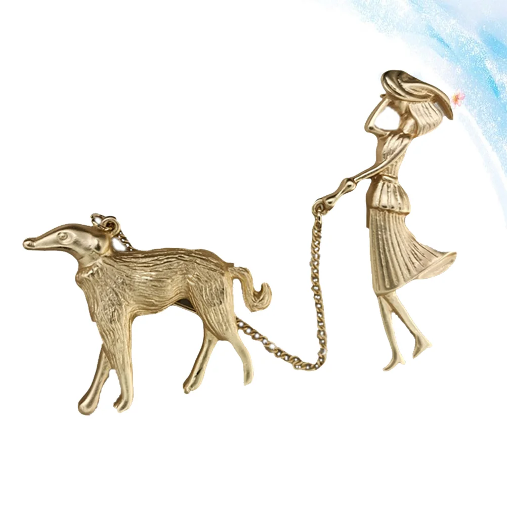 

1PC Brooch Alloy Woman Walking The Dog Design Personality Badge Alloy Sweater Breastpin