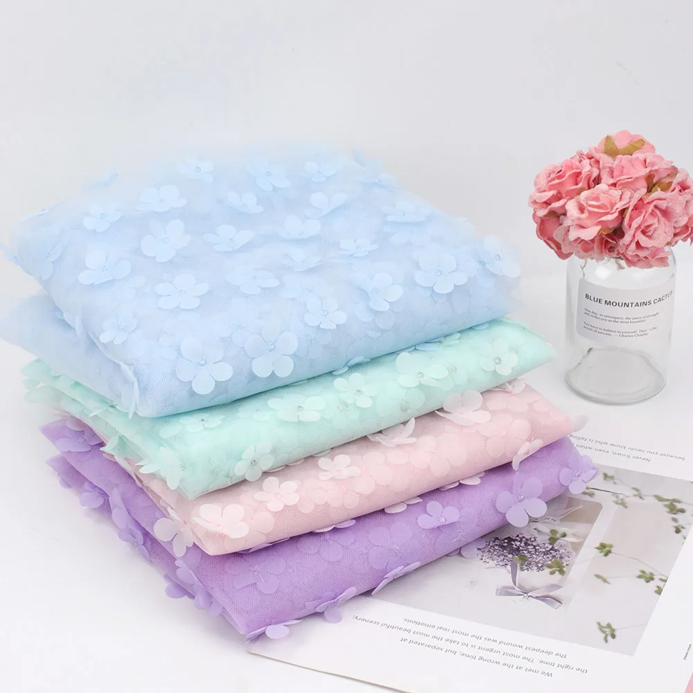 

Flower Pattern Embroidered Tulle Mesh Lace Fabric Evening Dress Party Decoration Girls Summer Dress Making Gauze Fabric 90*150cm