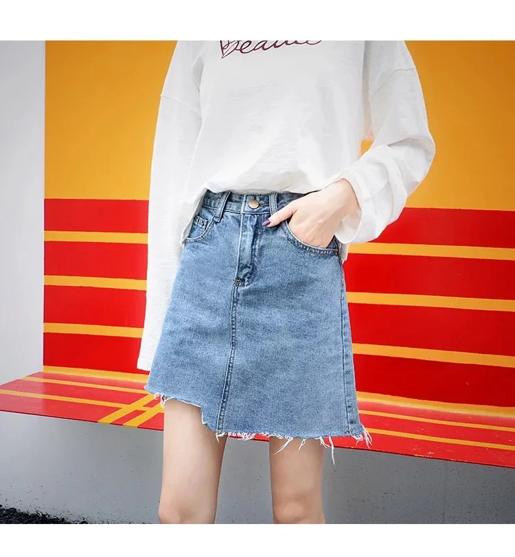 

Female Plus Size Skirts Denim Side Split Skirts Blue