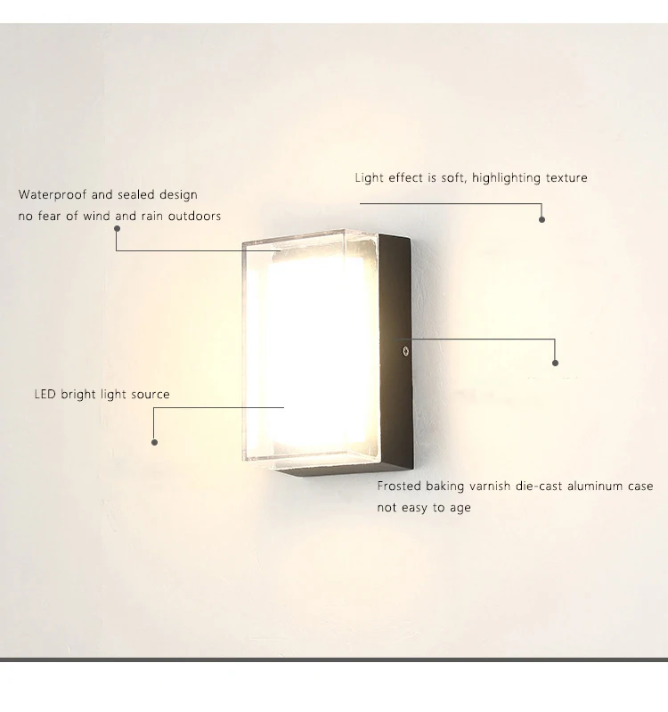 

Outdoor Led Wall Light Waterproof Minimalism Rectangle Black Aluminium Porch Garden Light