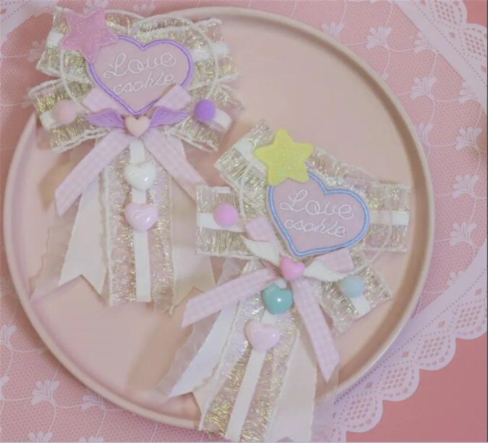 Милая Вышивка в форме сердца стиле &quotЛолита&quot значок брошь с бантом булавки