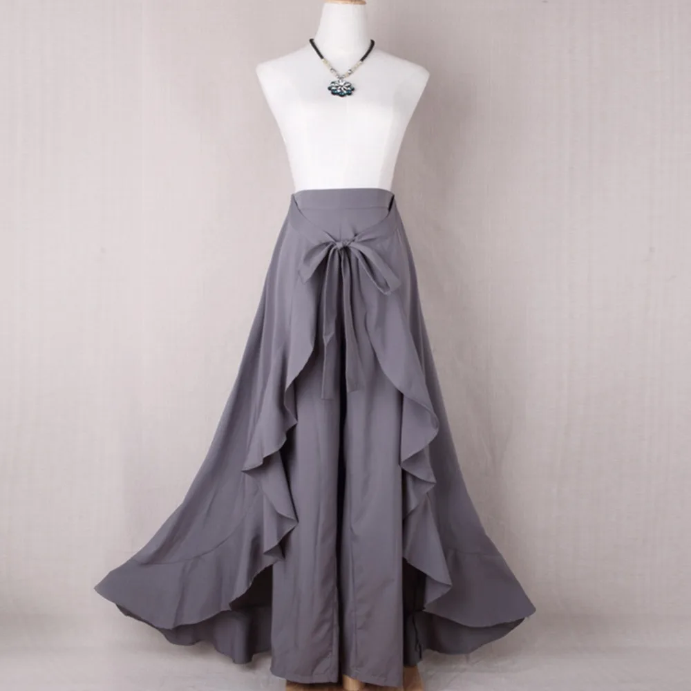 Женские шифоновые брюки палаццо с оборками однотонные длинные асимметричным