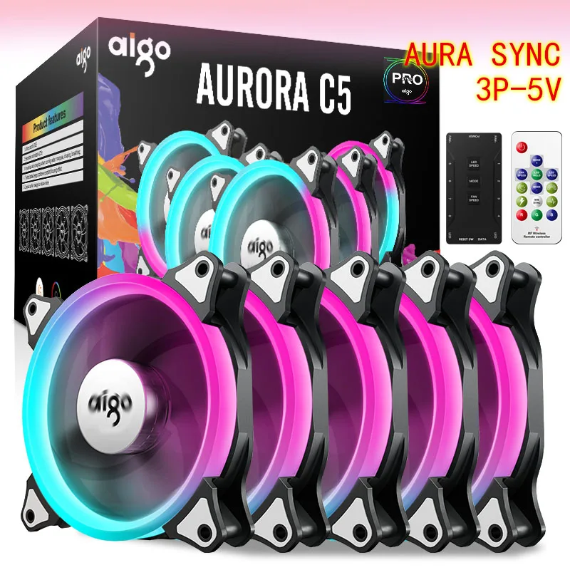 AIGO C5 120 мм PC чехол RGB охлаждающий вентилятор Синхронизация с материнской платой