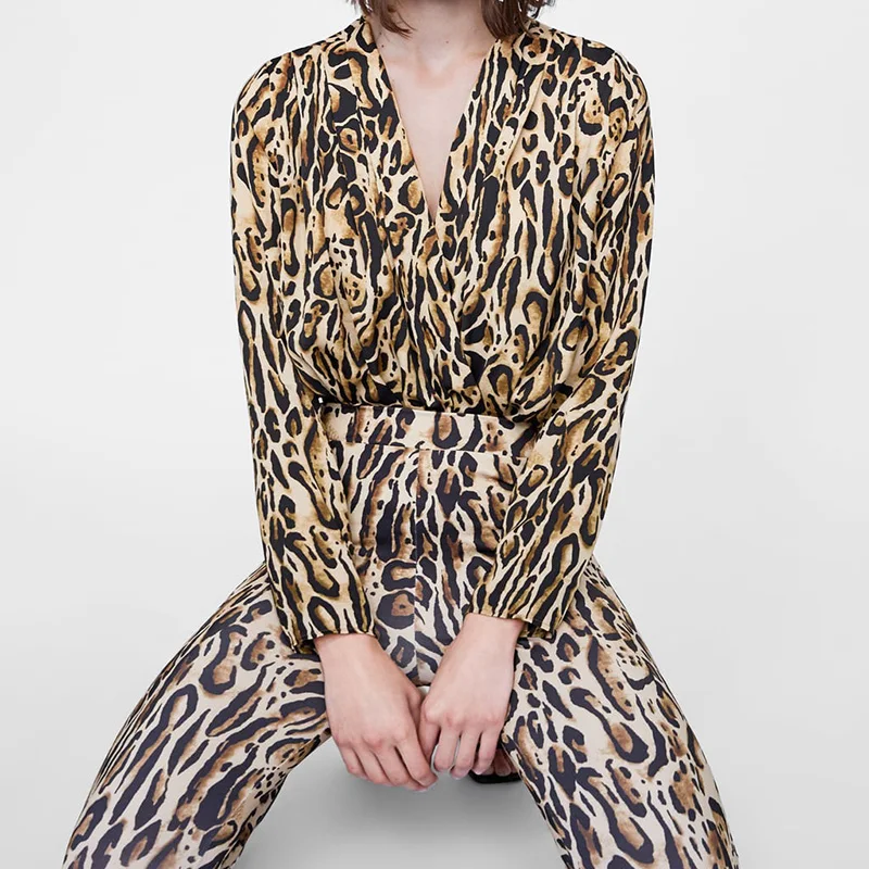 Винтажное сексуальное боди на завязке с леопардовым принтом Женская мода 2019