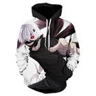 Толстовка с капюшоном Kaneki Ken для мужчин и женщин, аниме Токийский Гуль манга, с 3D принтом, белая одежда для сна, куртка, мультяшный Повседневный Свитшот