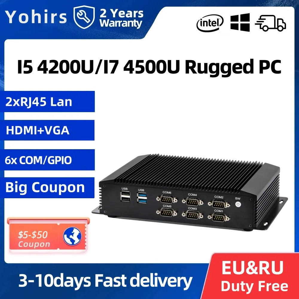 

Fanless Mini Computer Intel Core i3 7020U i7 4650U i5 10210U Rugged Industry Pc 6*Coms PS/2 HDMI VGA LPT GPIO SIM Card 4G Module