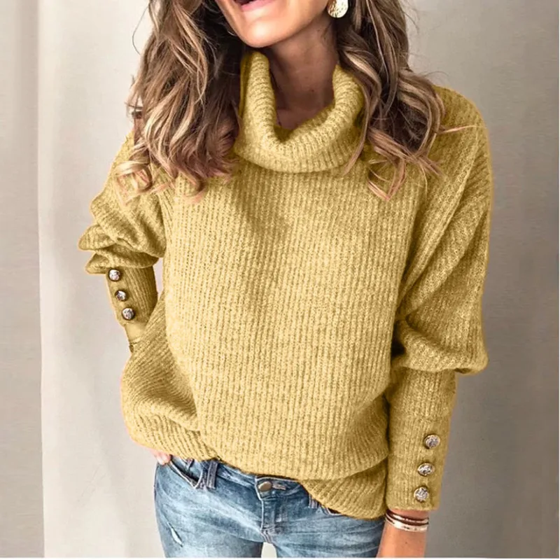 TITAME Women Knitted Sweater High Neck Knitting Solid Long Sleeve Sweaters Female Fashion Turtle Jacket | Женская одежда