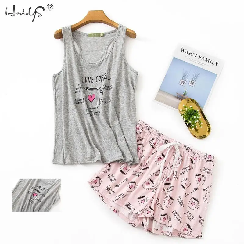 

Летняя Пижама, Женский комплект из жилета из 100% хлопка, женские пижамные комплекты, шорты, милая мультяшная печать, японская простая одежда для сна, женская одежда