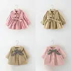 Розовое весенне-осеннее пальто для девочек, хлопковый детский Тренч, милая модная одежда для новорожденных, Одежда для младенцев, уличная одежда для маленьких принцесс